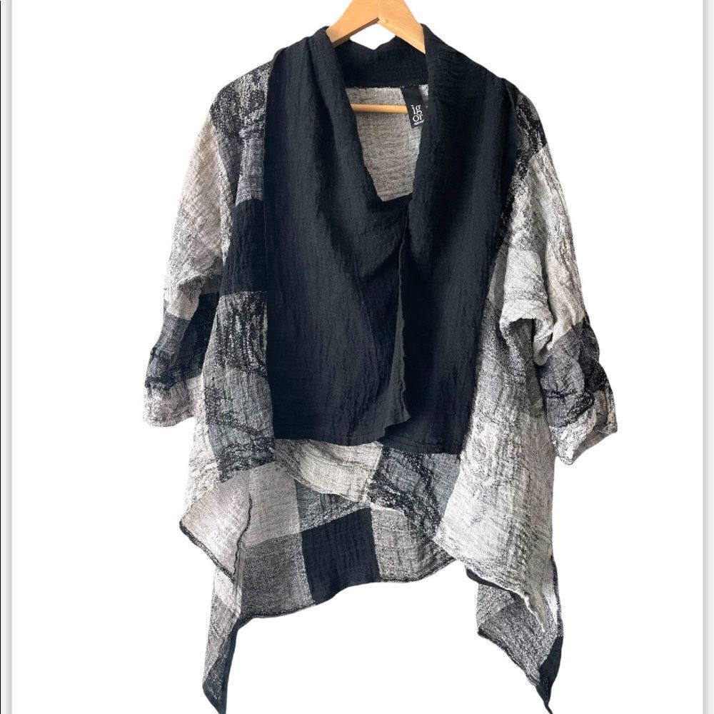 igor dobranic plaid Black/white oversized linen blouse  Tunic size S 340